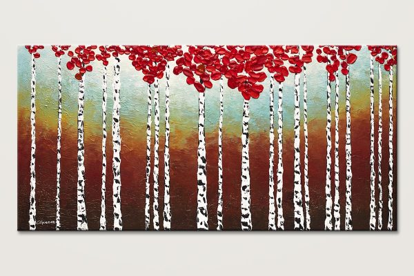 Birch Trees In The Fall Abstract Art Painting Id80