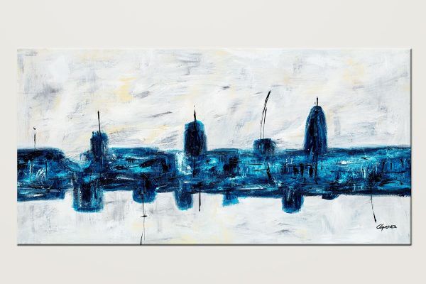 Blue City Original Blue And White Abstract Art