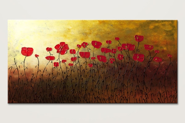 Red Flowers Sunset Landscape Abstract Art Id80
