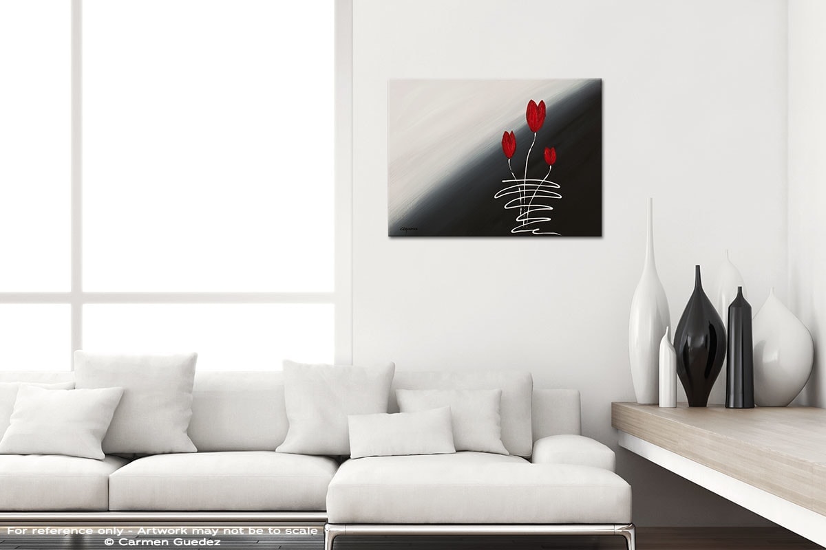 Red Tulips Black And White Home Design Abstract Art Id64