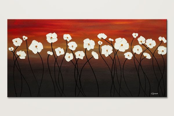 White Dreams Red Sunset Flowers Abstract Art Painting Id80